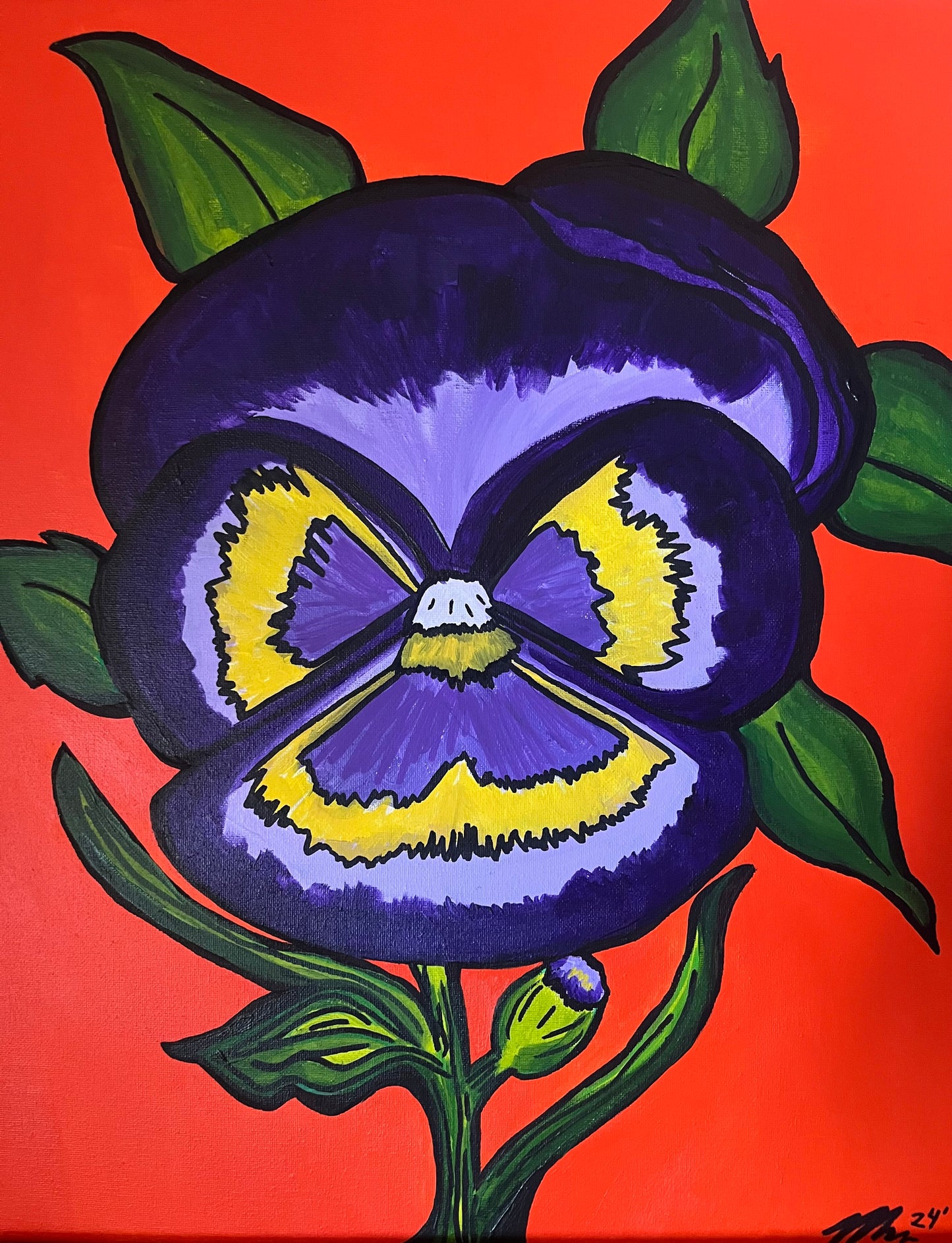 “Purple Pansy Flower” 16x20 Acrylic Painting