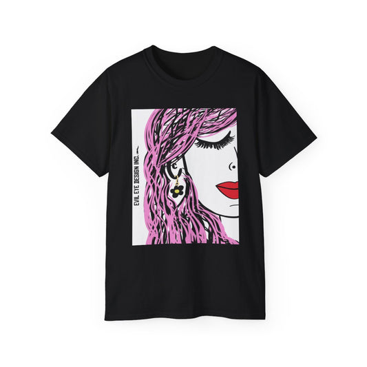 Lady with pink hair - unisex graphic t-shirt - Retro & Boho apparel