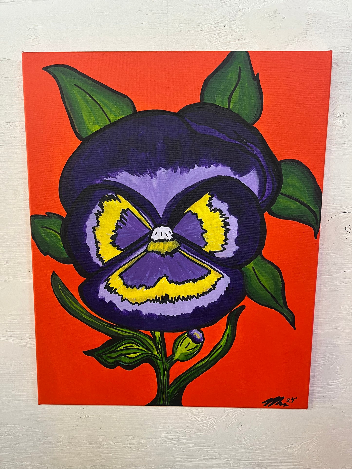 “Purple Pansy Flower” 16x20 Acrylic Painting