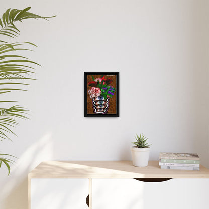 Retro Funky Eyeball Vase - Wall Decor - 9x12 canvas - Black Pinewood Frame
