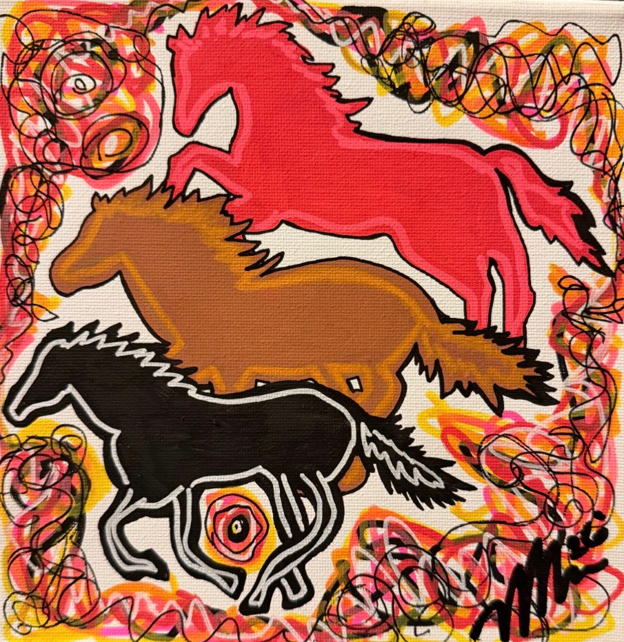Wild wild horses - Year of the Horse Acrylic Painting on 8x8 canvas