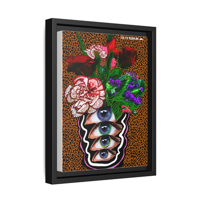 Retro Funky Eyeball Vase - Wall Decor - 9x12 canvas - Black Pinewood Frame