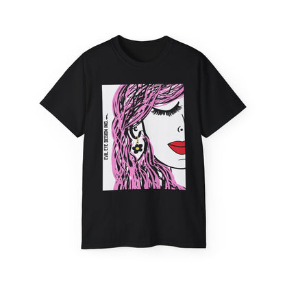 Lady with pink hair - unisex graphic t-shirt - Retro & Boho apparel