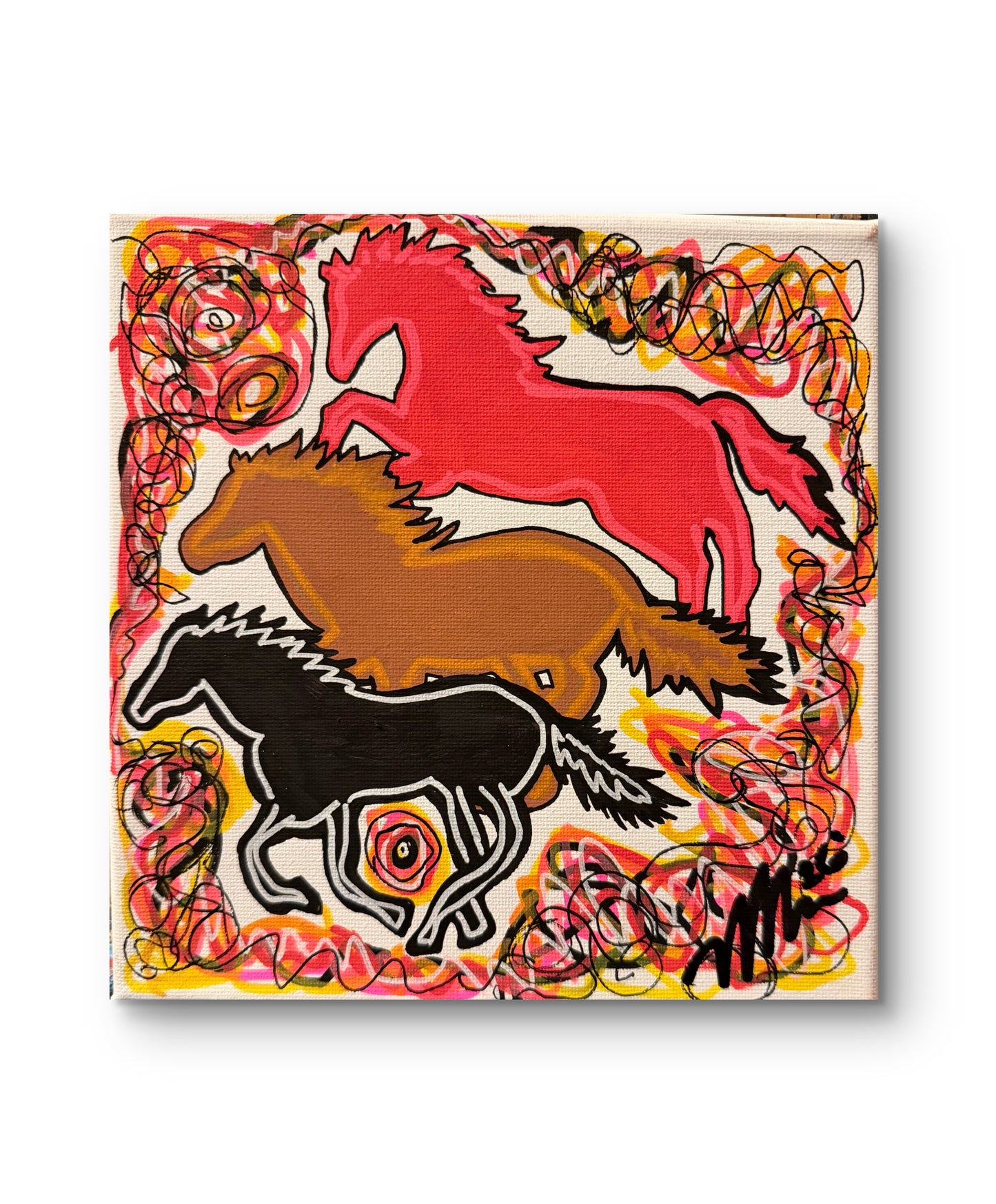 Wild wild horses - Year of the Horse Acrylic Painting on 8x8 canvas