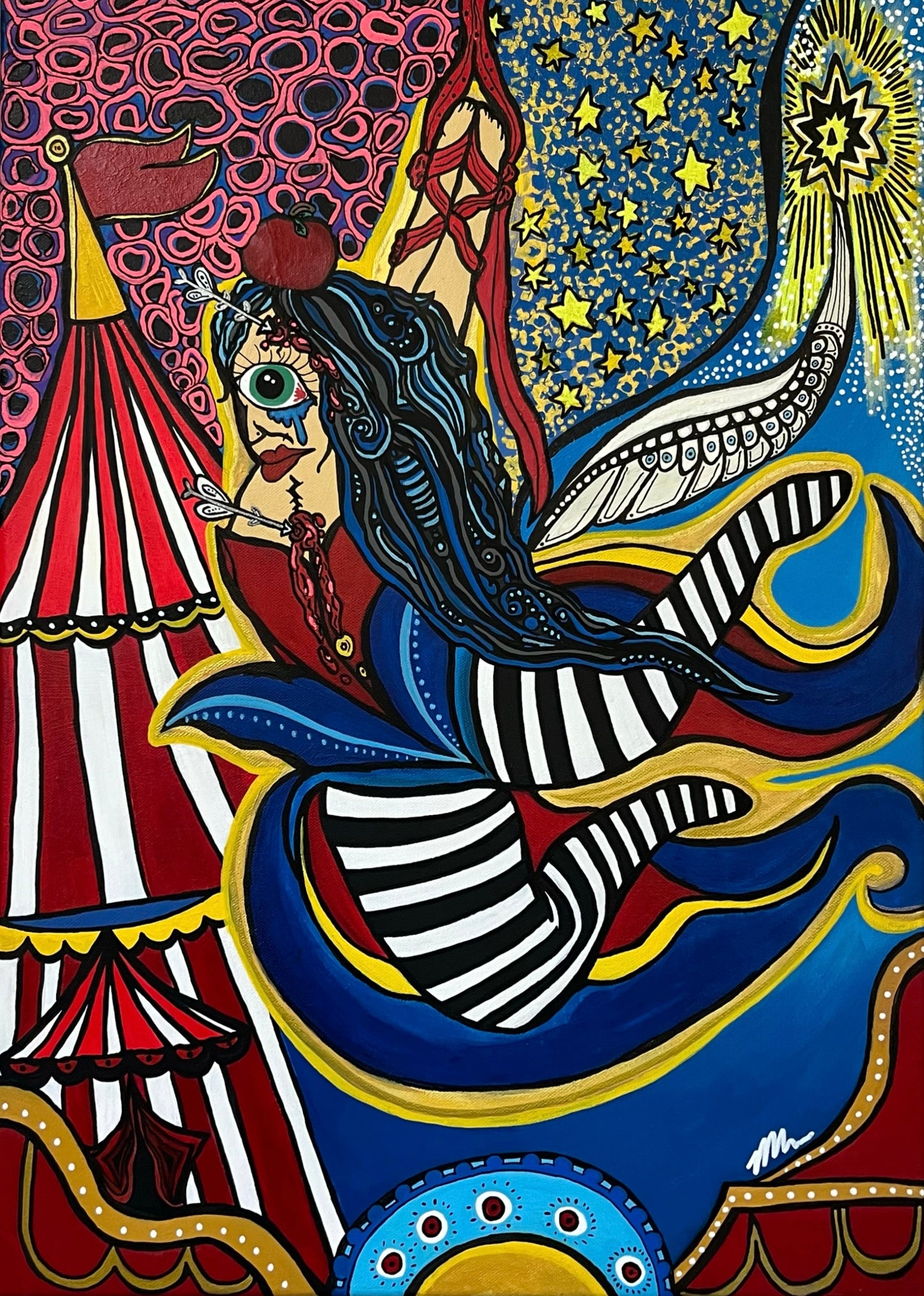 “The lost circus woman finding her way in life with a broken mind and heart” Acrylic Painting 18x24, 0.5’ Canvas