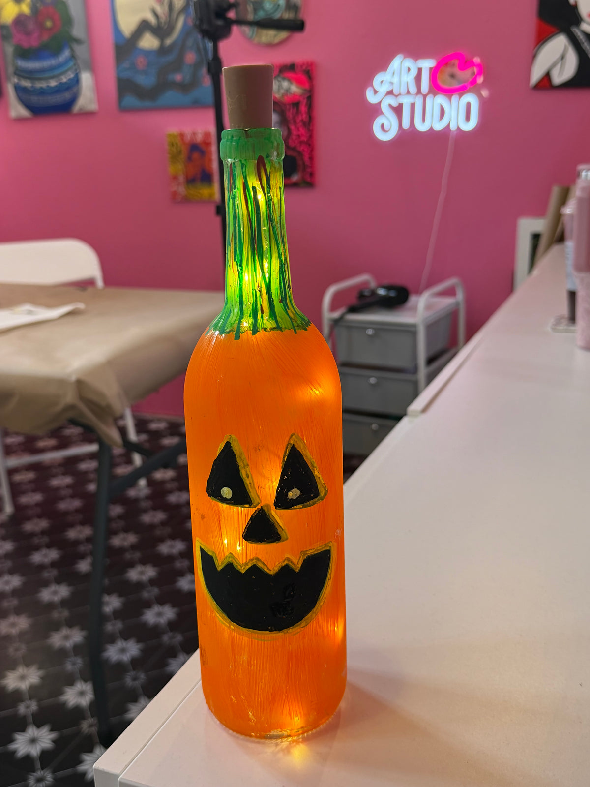 Paint a Spooky Halloween Wine Bottle with twinkle lights