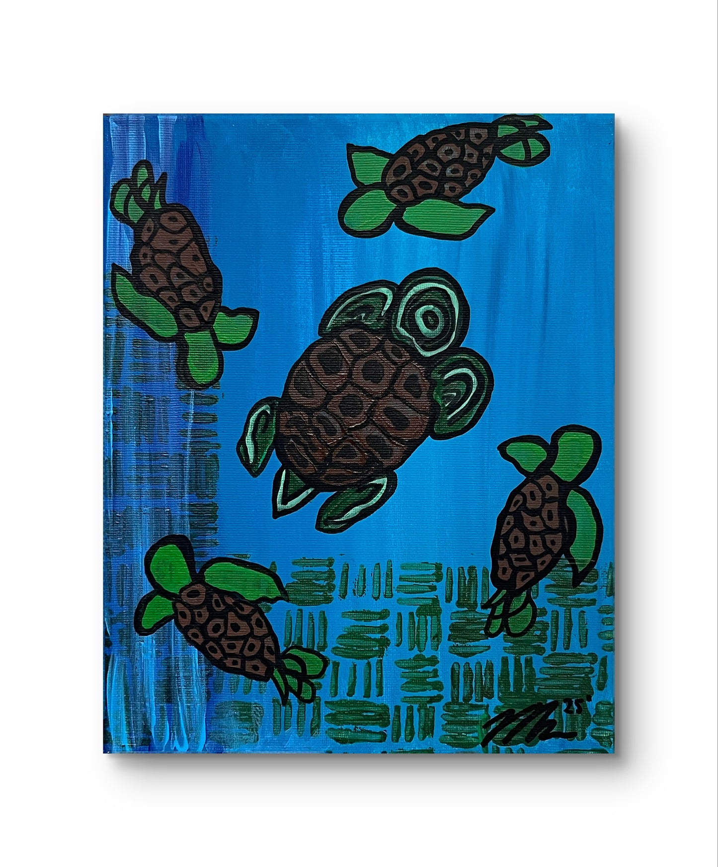 “Swimming Turtles” 8x10 Acrylic Painting