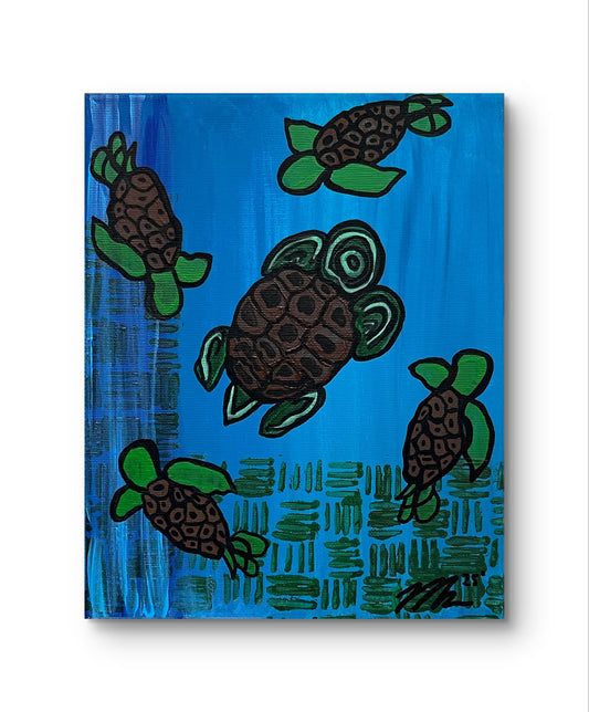 “Swimming Turtles” 8x10 Acrylic Painting